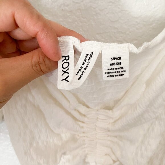 🦋 ROXY White Flirty Walk Crop Puff Sleeve Top Boho Beachy - Picture 4 of 5